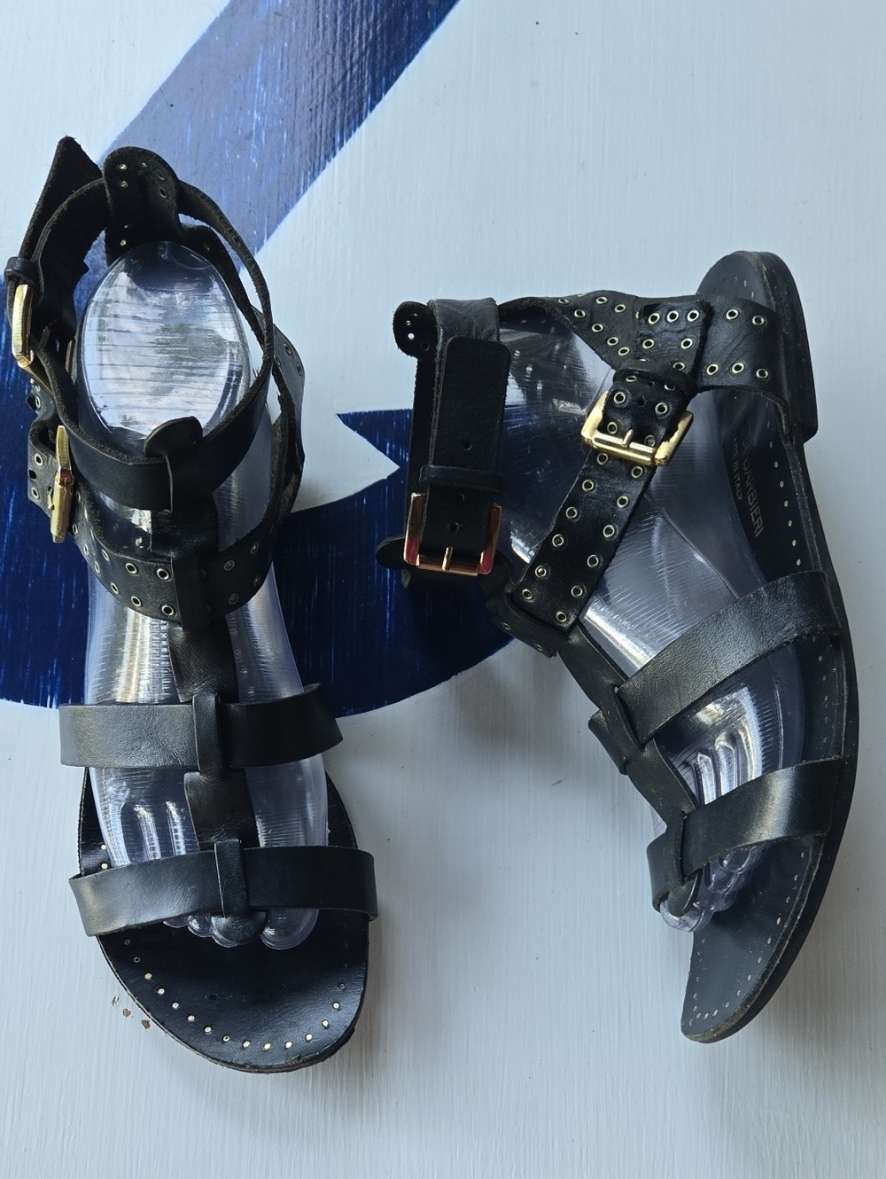 Barbara Barbieri Black Leather Gladiator Sandal With Grommets Size US 9.5
